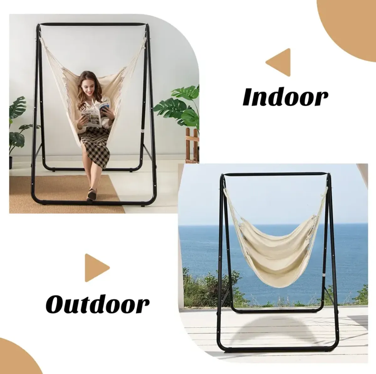 Hanging Padded Hammock Chair with Stand and Heavy Duty Steel