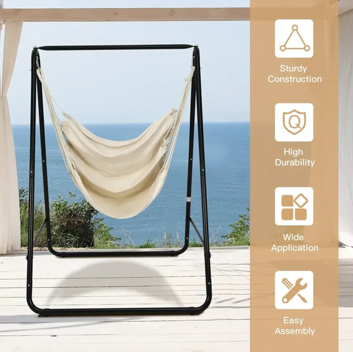 Hanging Padded Hammock Chair with Stand and Heavy Duty Steel