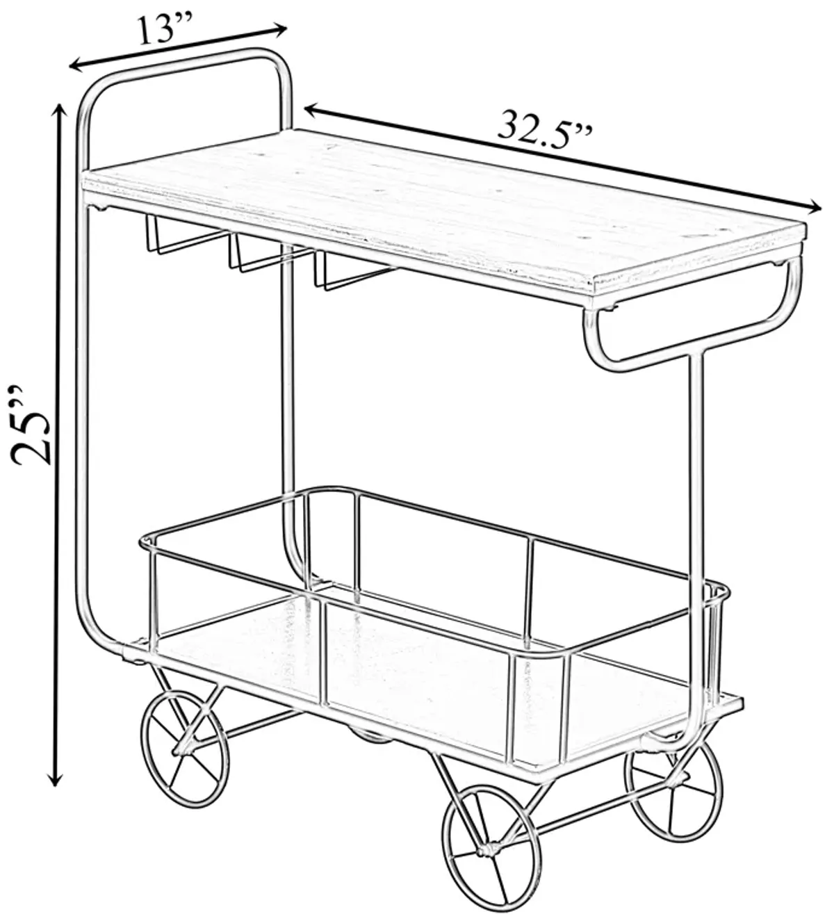 Metal Wine Bar Serving Cart with Rolling Wheels, Glass Holder, and Wine Rack