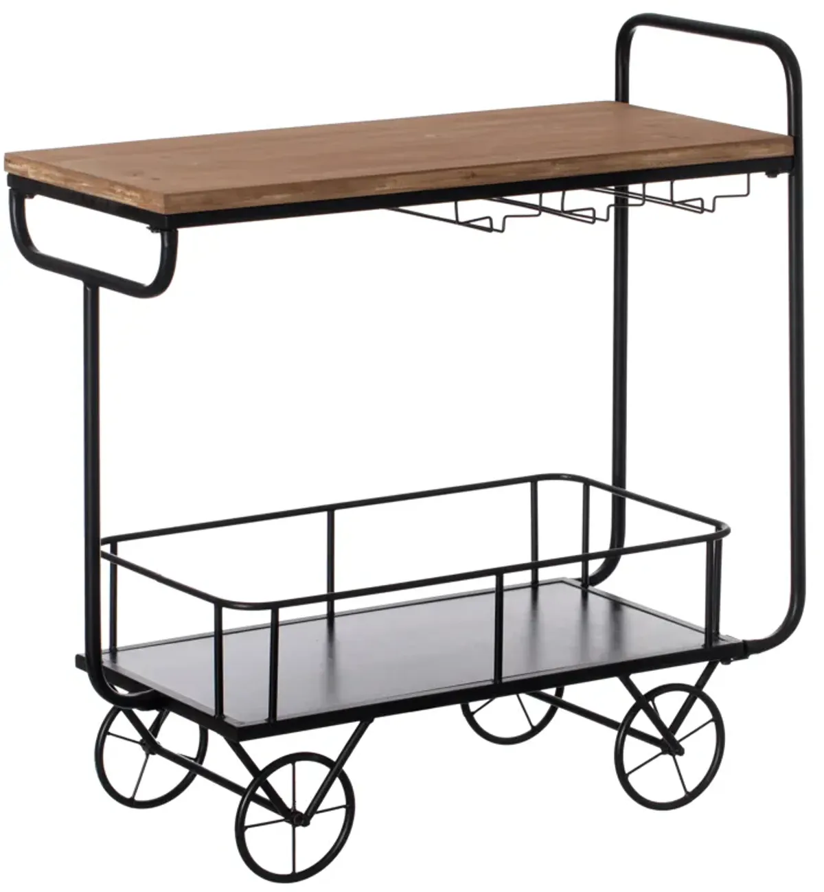 Metal Wine Bar Serving Cart with Rolling Wheels, Glass Holder, and Wine Rack