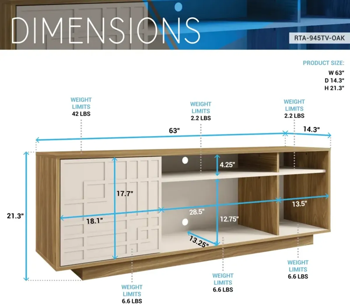 Contemporary TV Stand For TVs Up To 70", Oak