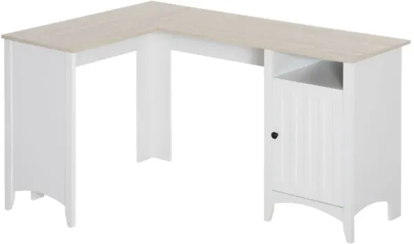 Natural White Workstation: L-Shaped Computer Desk with Storage