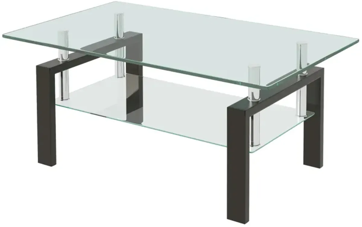 Tempered Clear Glass Coffee Table, 2-Layers Coffee Table Living Room Center Table