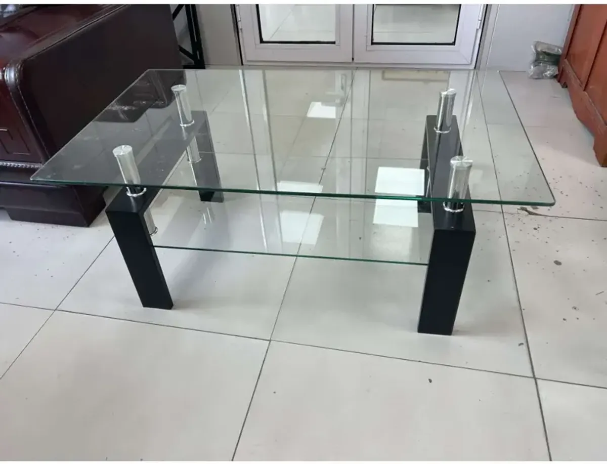 Tempered Clear Glass Coffee Table, 2-Layers Coffee Table Living Room Center Table