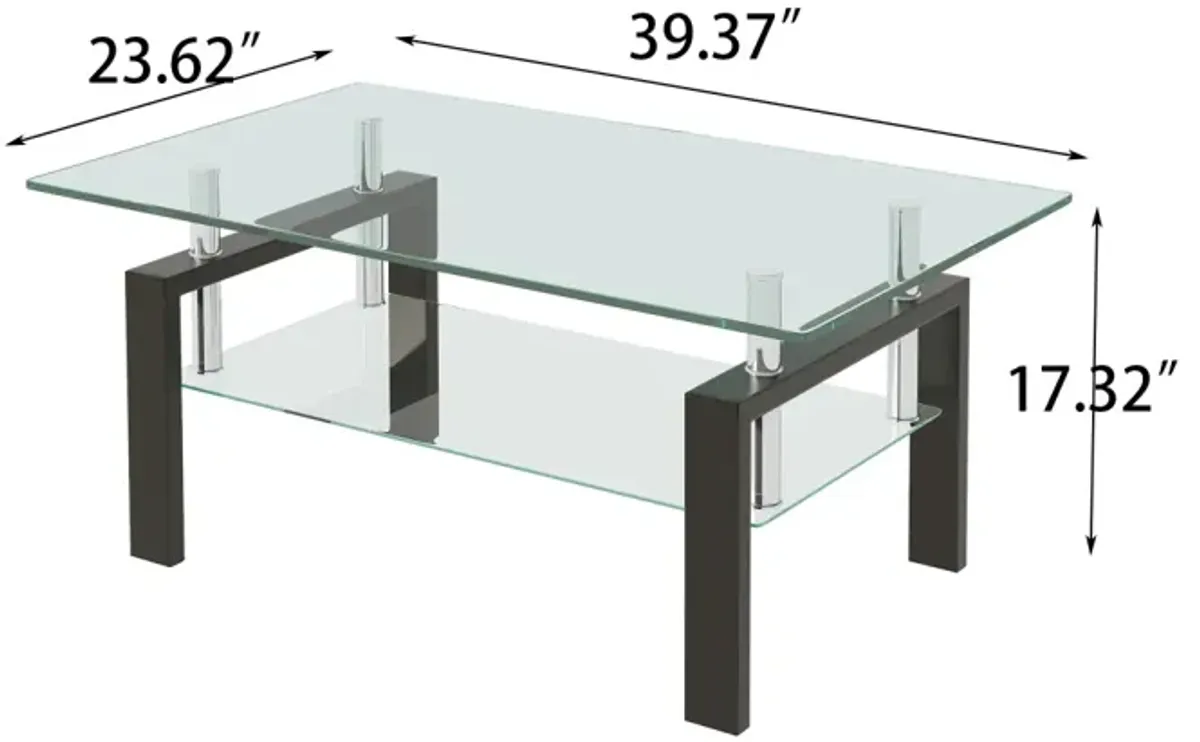 Tempered Clear Glass Coffee Table, 2-Layers Coffee Table Living Room Center Table