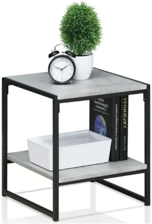 Modern Metal Frame End Table Nightstand with Faux Stone Top and Bottom Shelf