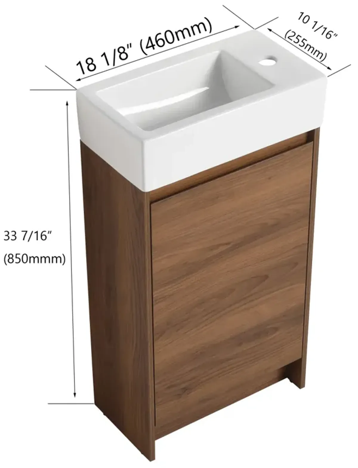 Streamdale 18" Freestanding Vanity with Single Sink & Soft Closing Doors