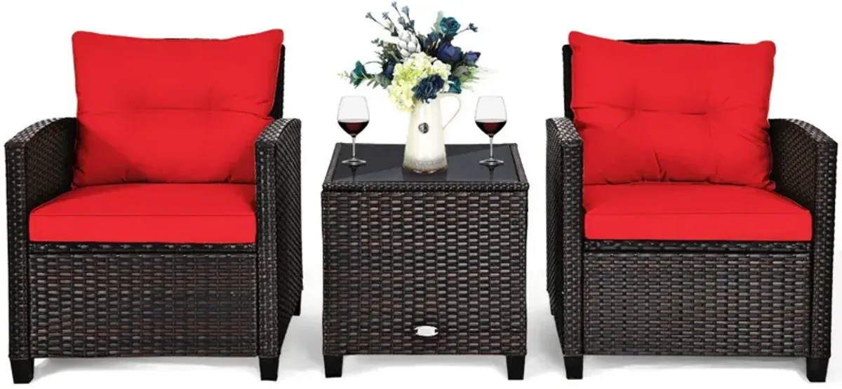 3 Pcs Patio Rattan Furniture Set Cushioned Conversation Set Coffee Table