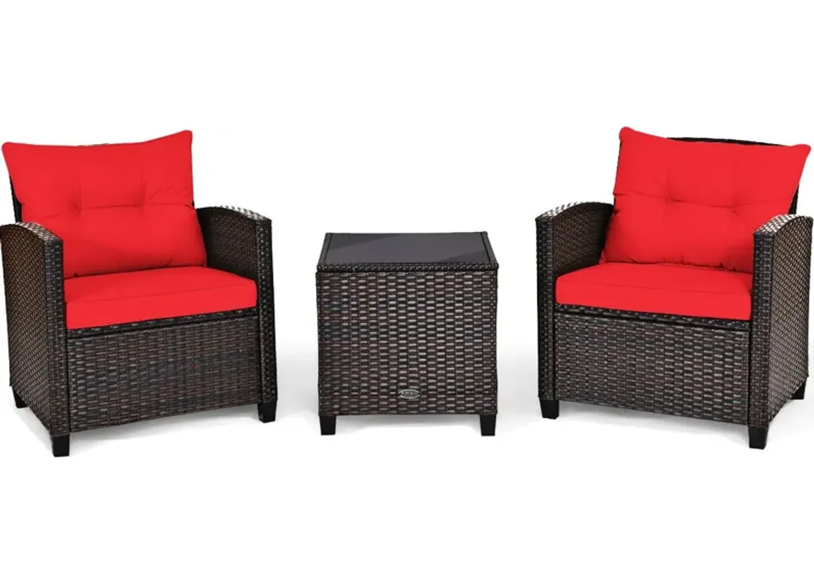 3 Pcs Patio Rattan Furniture Set Cushioned Conversation Set Coffee Table