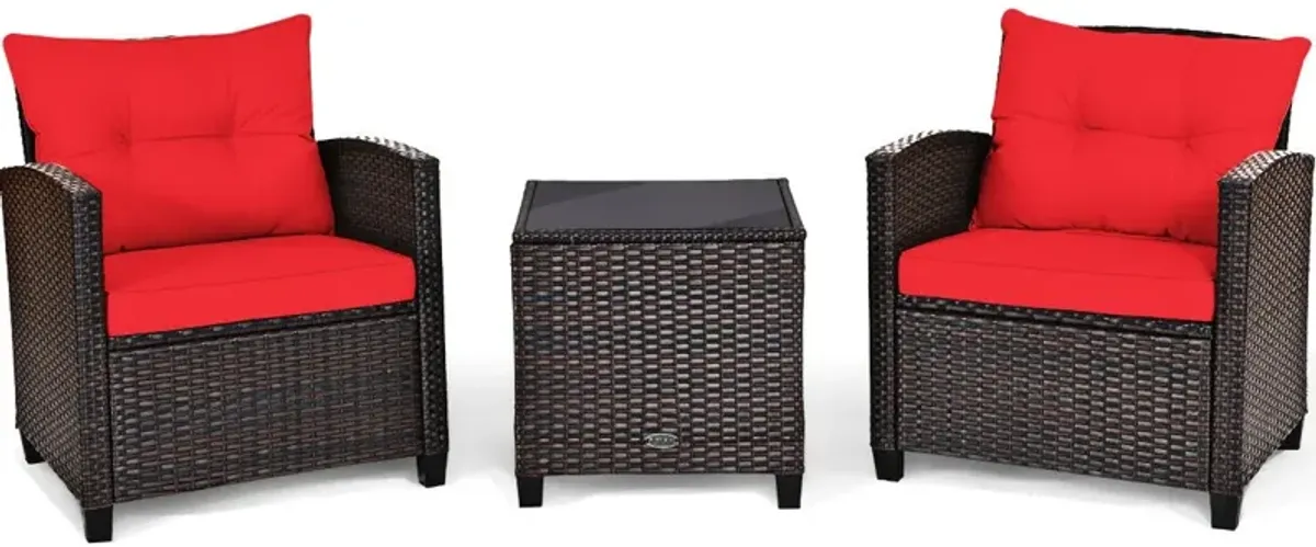 3 Pcs Patio Rattan Furniture Set Cushioned Conversation Set Coffee Table