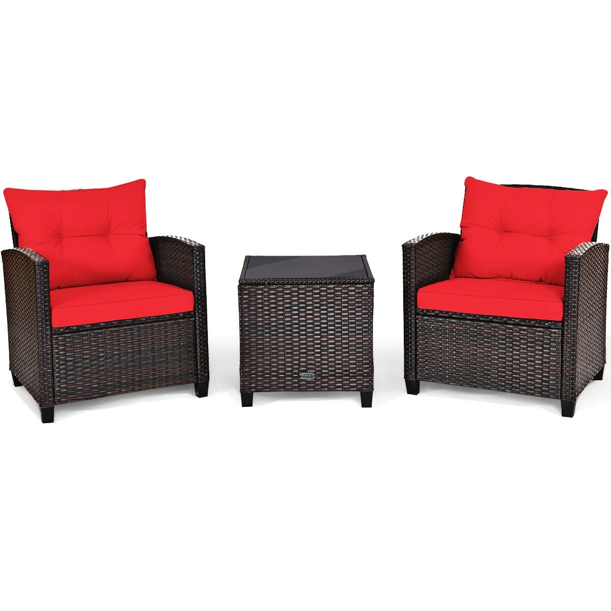 3 Pcs Patio Rattan Furniture Set Cushioned Conversation Set Coffee Table