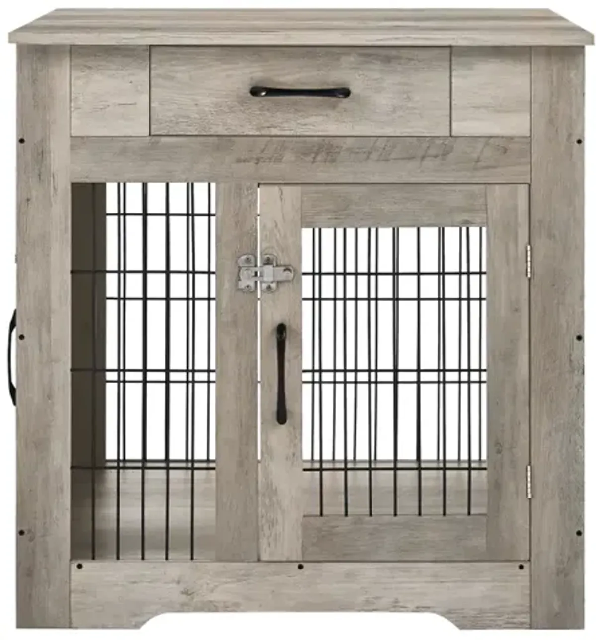 Grey Dog Crate End Table With Drawer, Double Doors, 29.9"长 X 24.8"宽 X 30.71"高