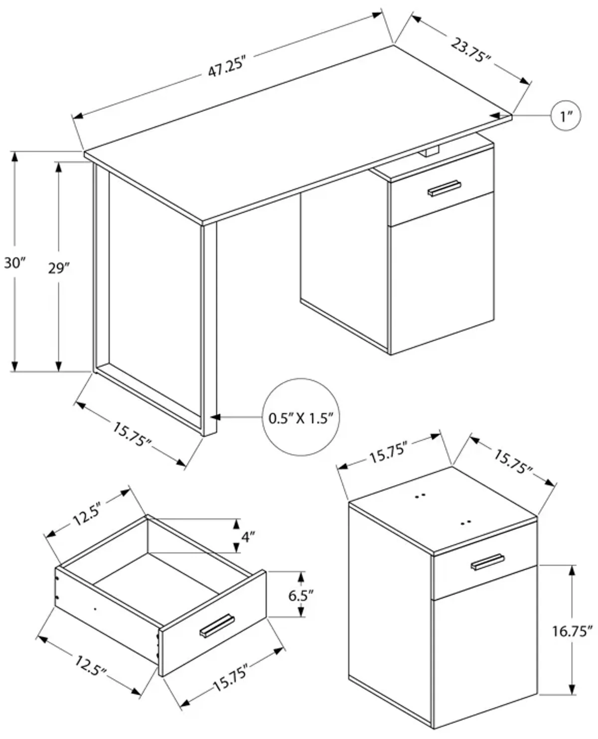 Monarch Specialties I 7765 Computer Desk, Home Office, Laptop, Left, Right Set-up, Storage Drawers, 48"L, Work, Metal, Laminate, Brown, Black, Contemporary, Modern