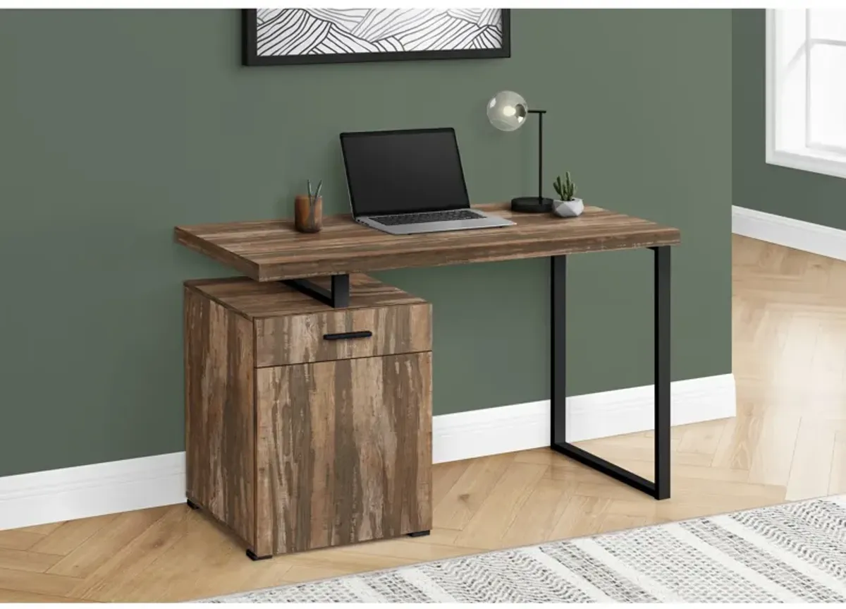 Monarch Specialties I 7765 Computer Desk, Home Office, Laptop, Left, Right Set-up, Storage Drawers, 48"L, Work, Metal, Laminate, Brown, Black, Contemporary, Modern