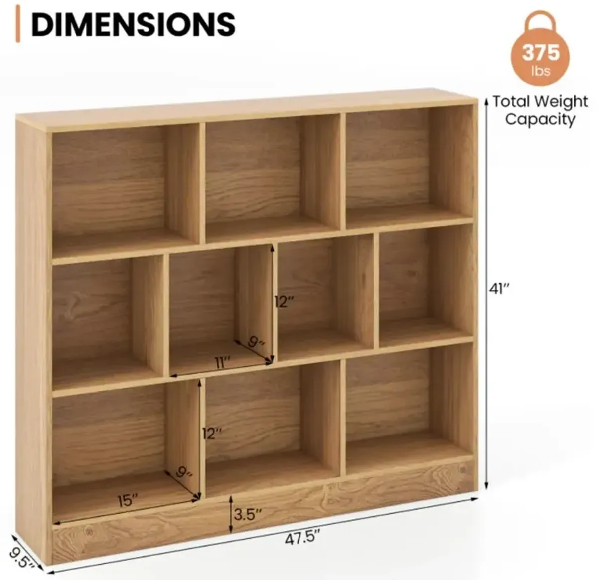 Hivvago 41 inches Wooden Toy Storage Organizer with 10 Cubes for Kids