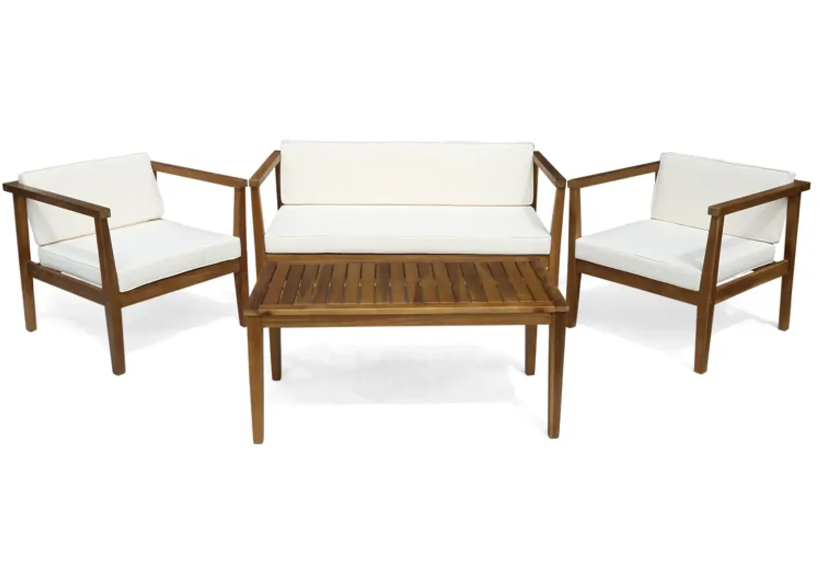 Merax Outdoor 4-Seater Acacia Wood Chat Set with Coffee Table