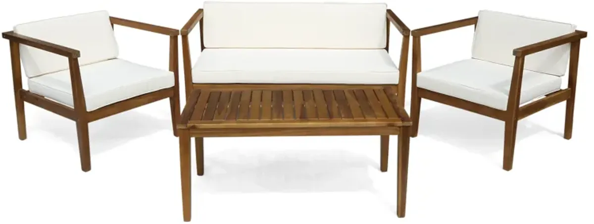 Merax Outdoor 4-Seater Acacia Wood Chat Set with Coffee Table