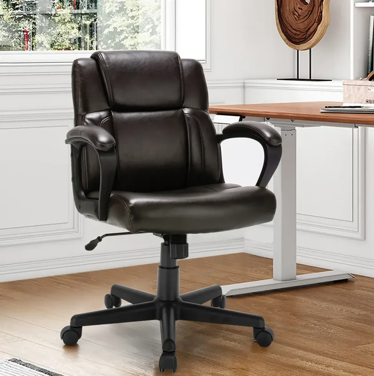 Costway Executive Leather Office Chair Adjustable Computer Desk Chair w/ Armrest