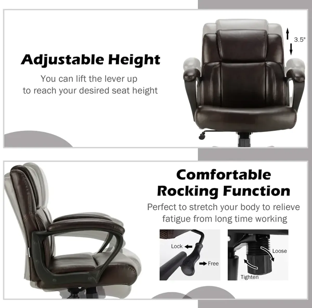 Costway Executive Leather Office Chair Adjustable Computer Desk Chair w/ Armrest