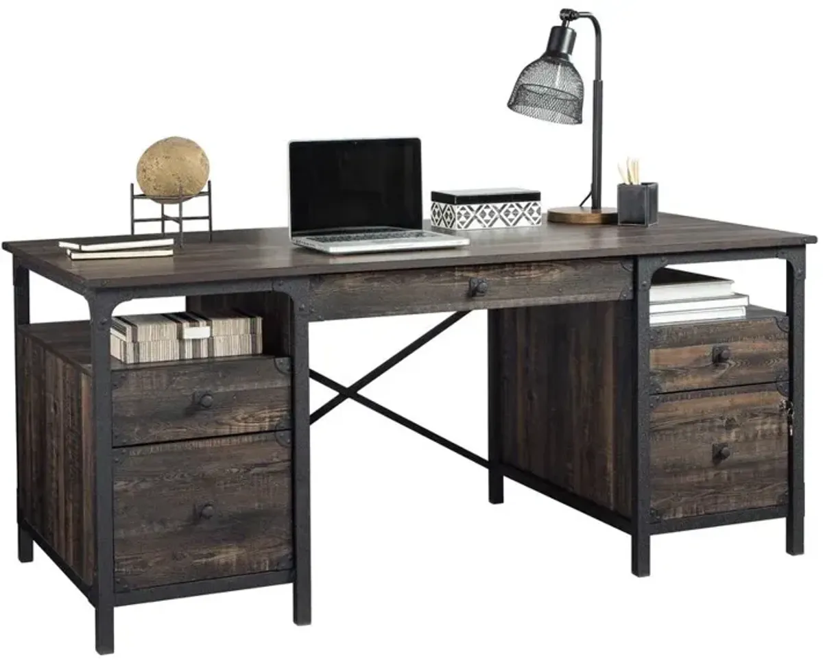 Sauder Steel River Dbl Ped Executive Desk Carbon Oak