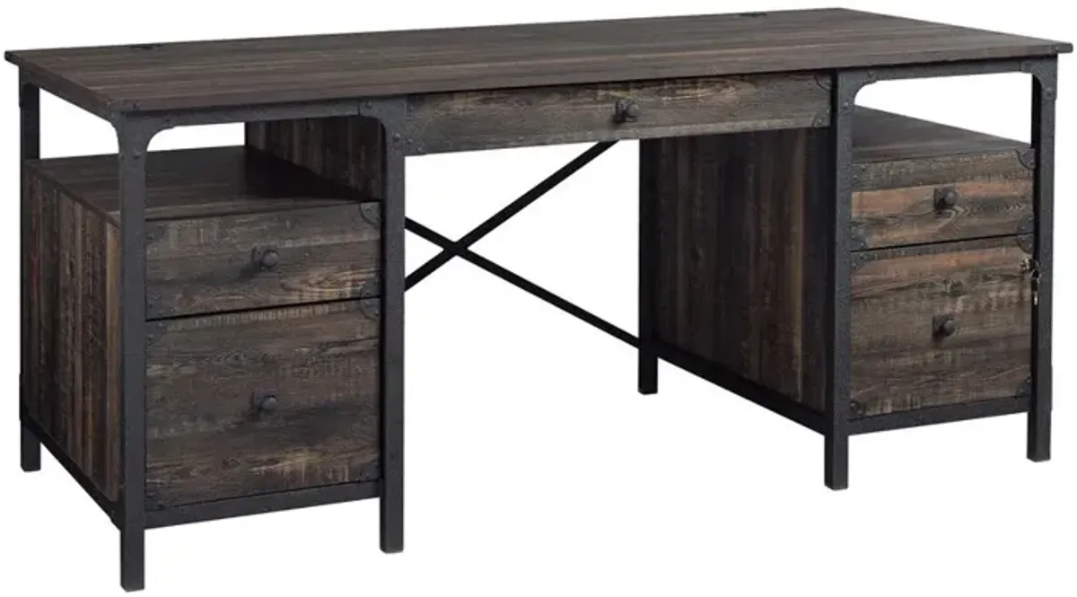 Sauder Steel River Dbl Ped Executive Desk Carbon Oak