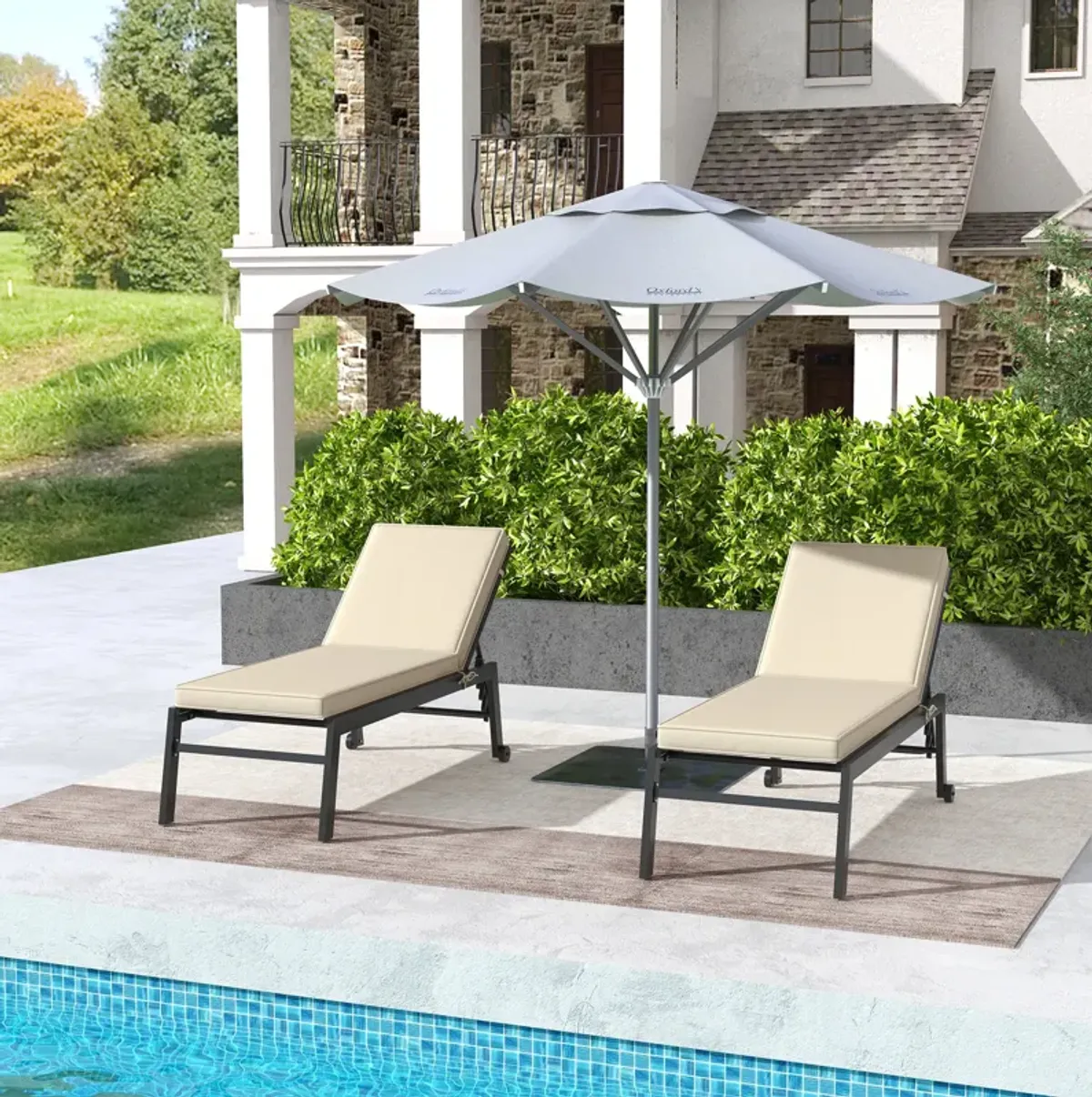 Outsunny 2 Patio Chaise Lounge Chair Cushions with Backrests, Replacement Patio Cushions with Ties for Outdoor Poolside Lounge Chair, Beige