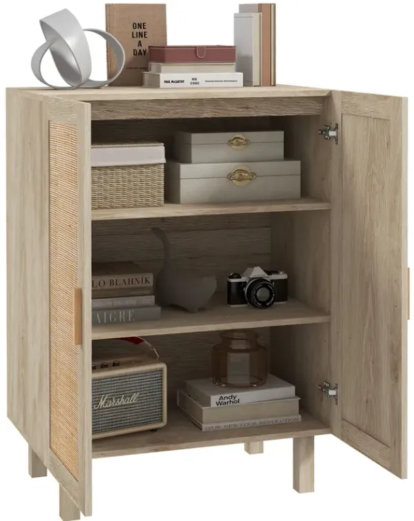 Natural Rattan Kitchen Buffet: 2-Door, Adjustable Shelves