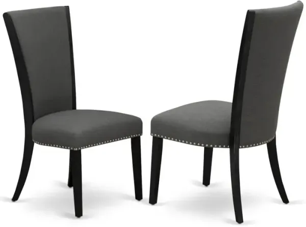 East West Furniture - Set of 2 - Dining Room Chairs- Wooden Chair Includes Black Wooden Structure with Dark Gotham Grey Linen Fabric Seat with Nail Head and Stylish Back