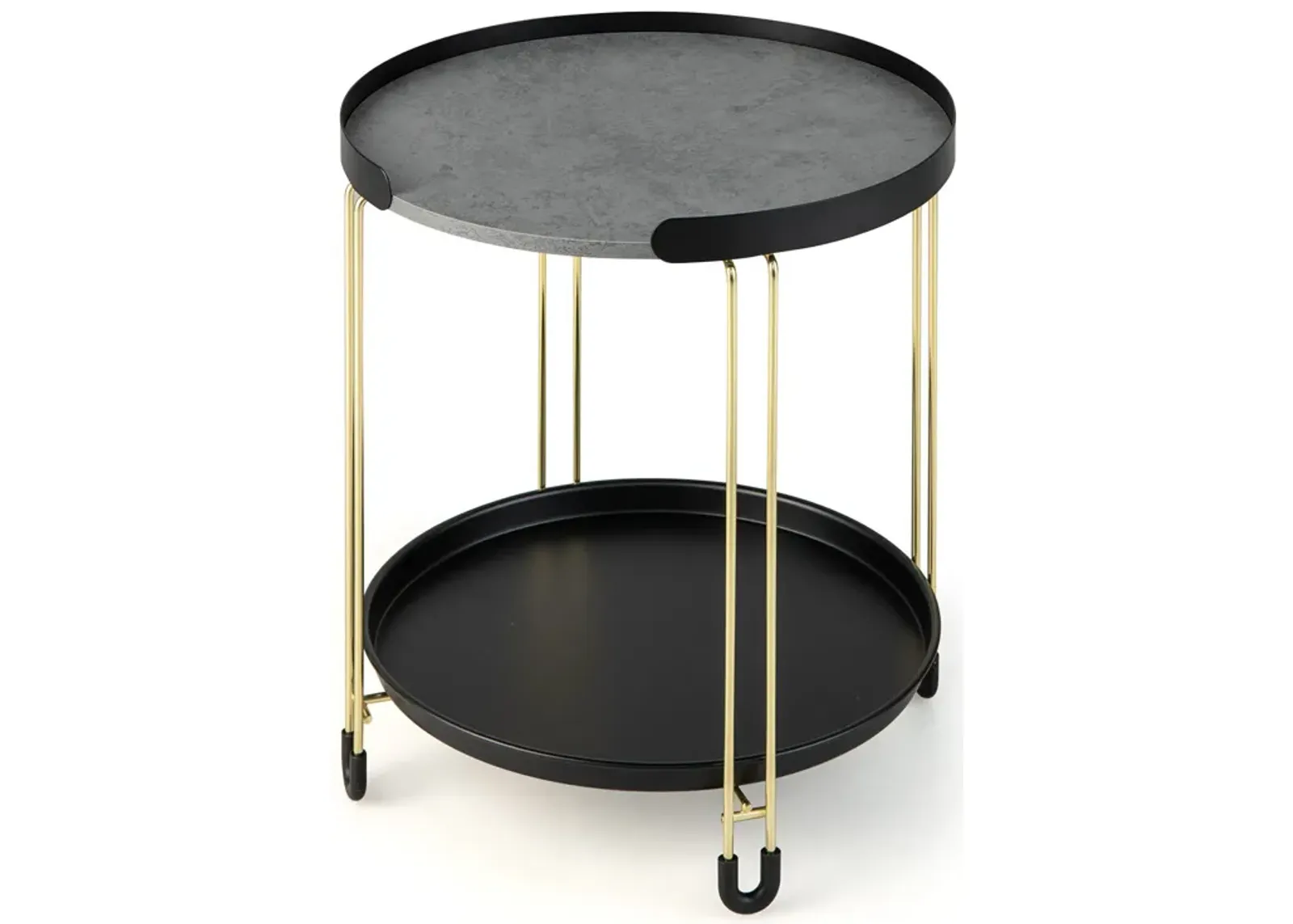 2-Tier Round Side Table with Removable Tray and Metal Frame for Small Space-Golden