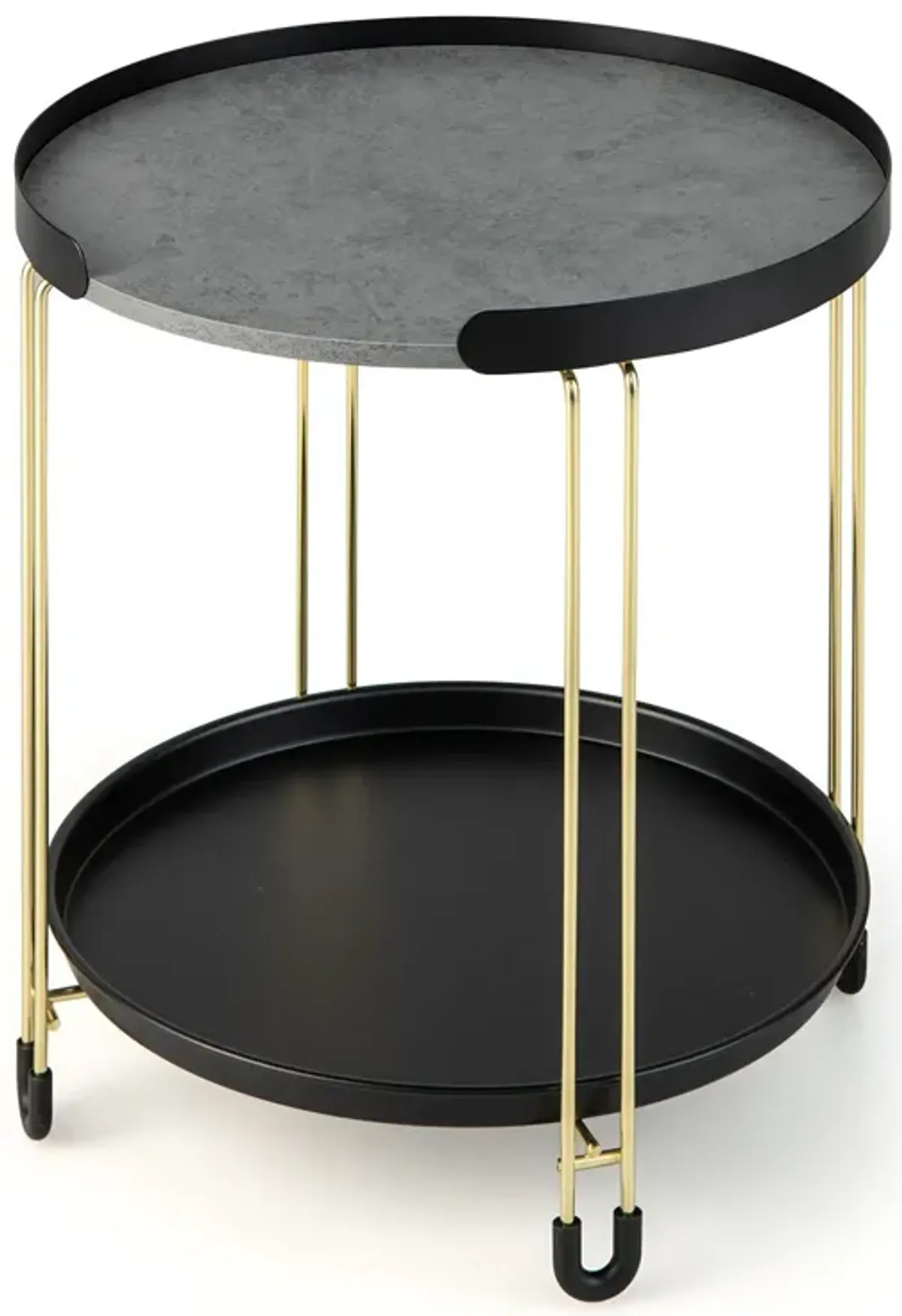 2-Tier Round Side Table with Removable Tray and Metal Frame for Small Space-Golden