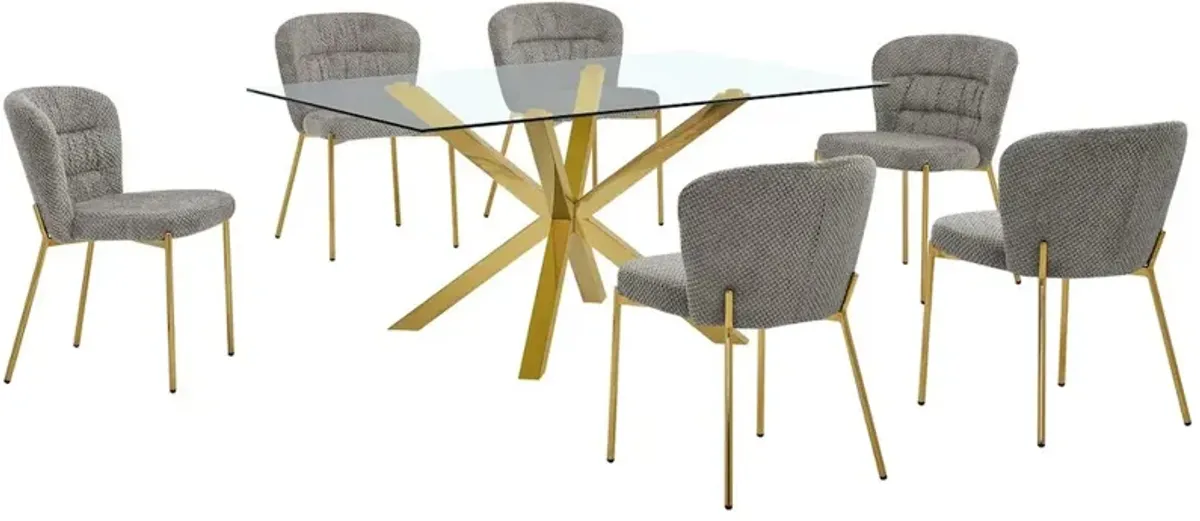 Best Quality Furniture Rectangle Tempered Glass Dining Table With 6 Grey Side Chairs