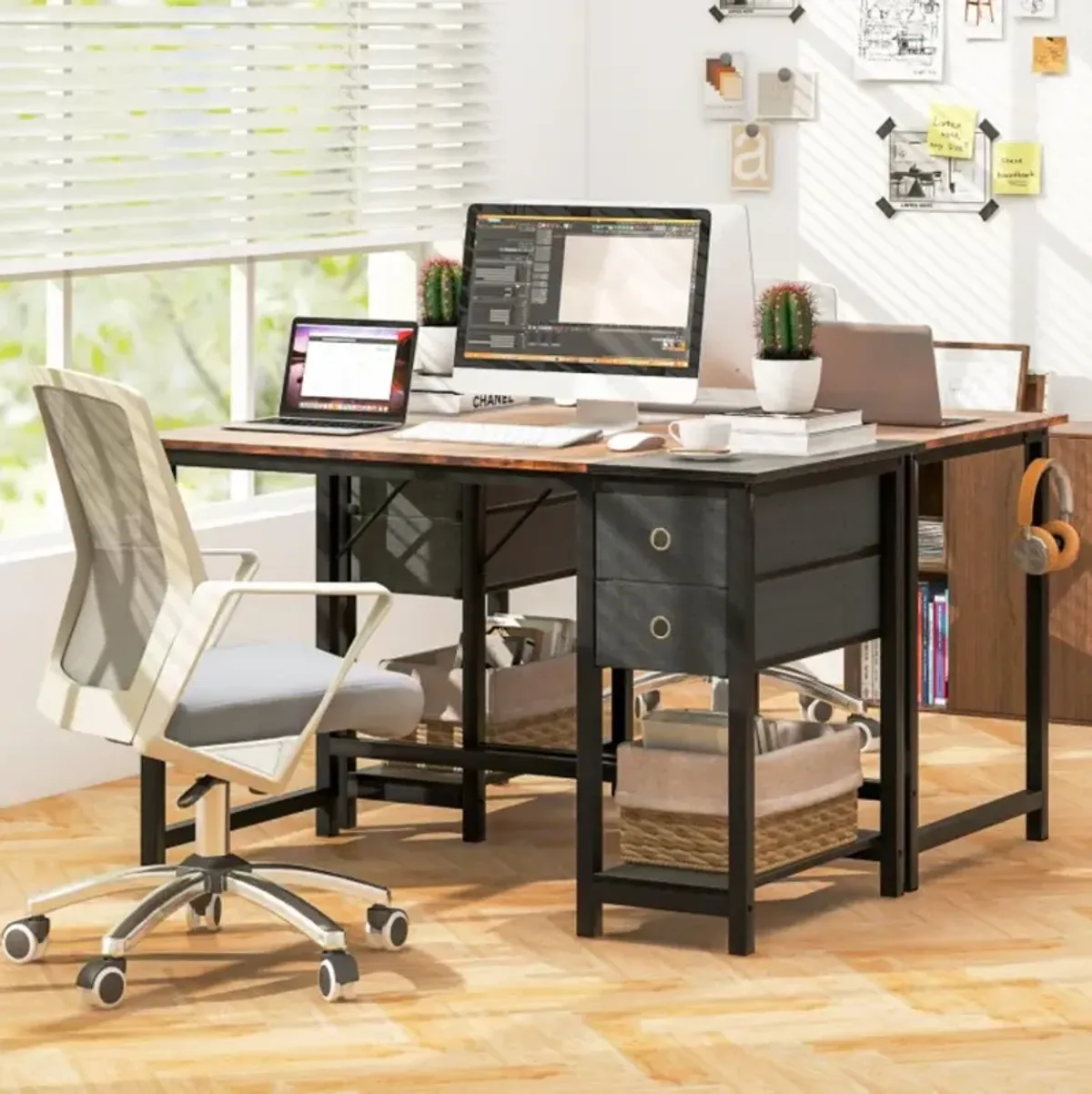 Hivvago 48/55-Inch Home Office Desk with 2 Drawers Hanging Hook