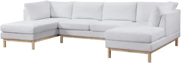 Hle 124 Inch Wide Sectional Sofa Double Chaise, U Shape, White Sherpa, Wood - Benzara