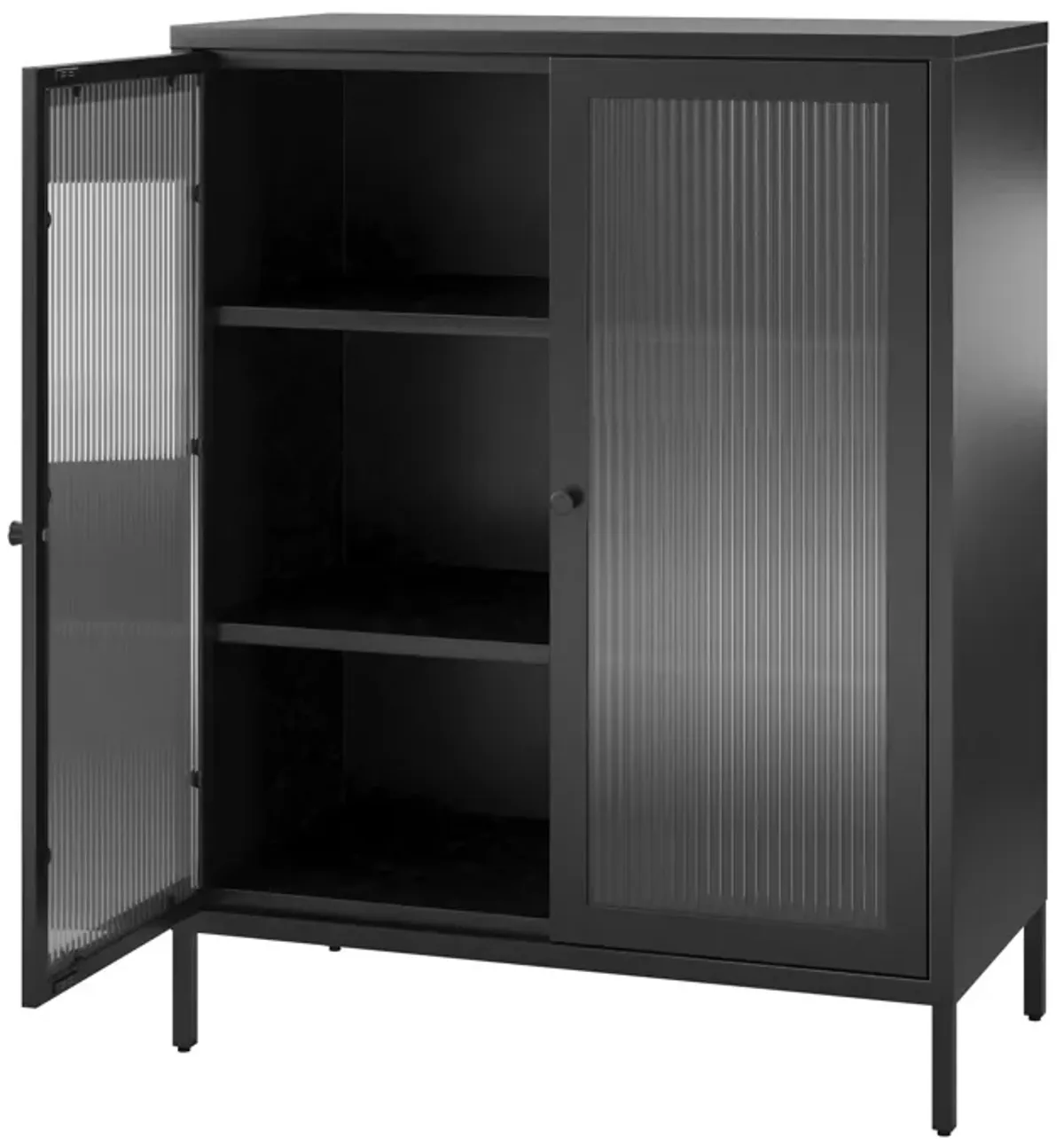 Shadwick 2 Door Storage Cabinet-Fluted Glass Metal Locker