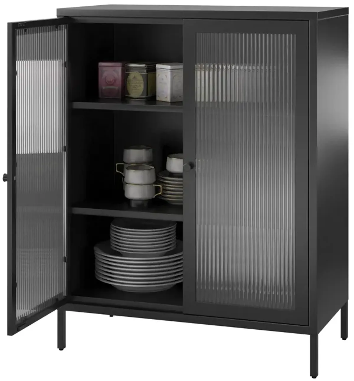 Shadwick 2 Door Storage Cabinet-Fluted Glass Metal Locker