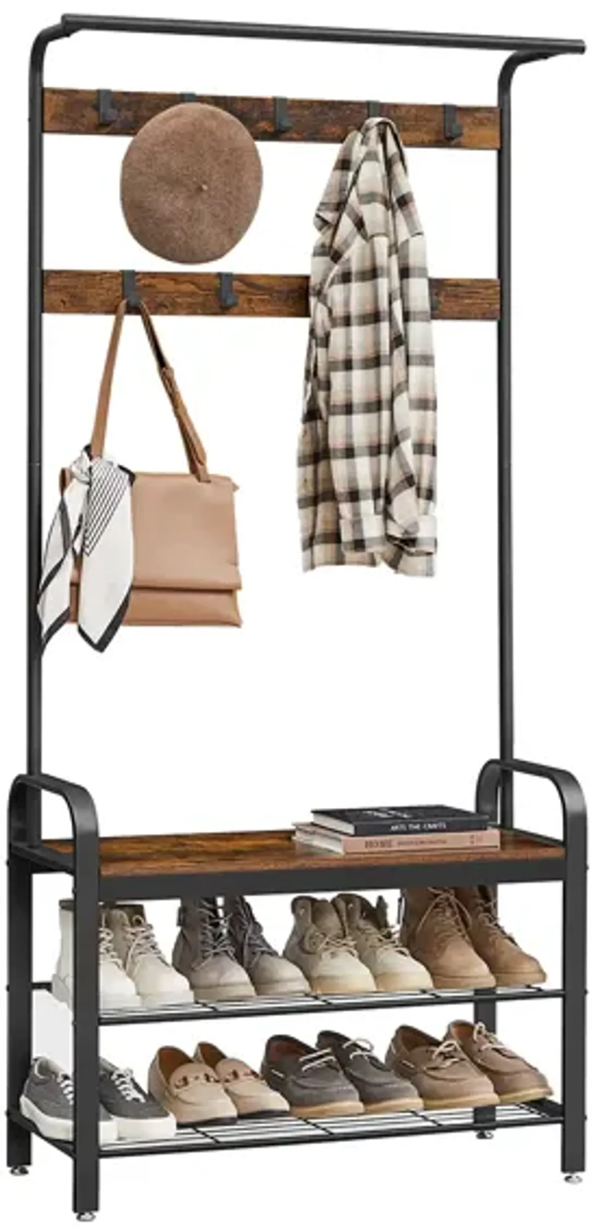 Coat Rack Shoe Bench with Wood, Look Accent and Metal Frame