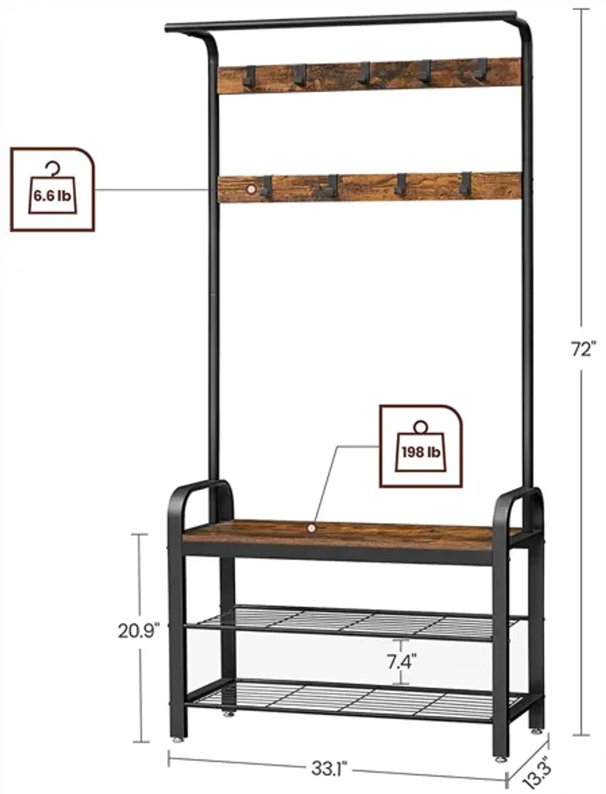 Coat Rack Shoe Bench with Wood, Look Accent and Metal Frame