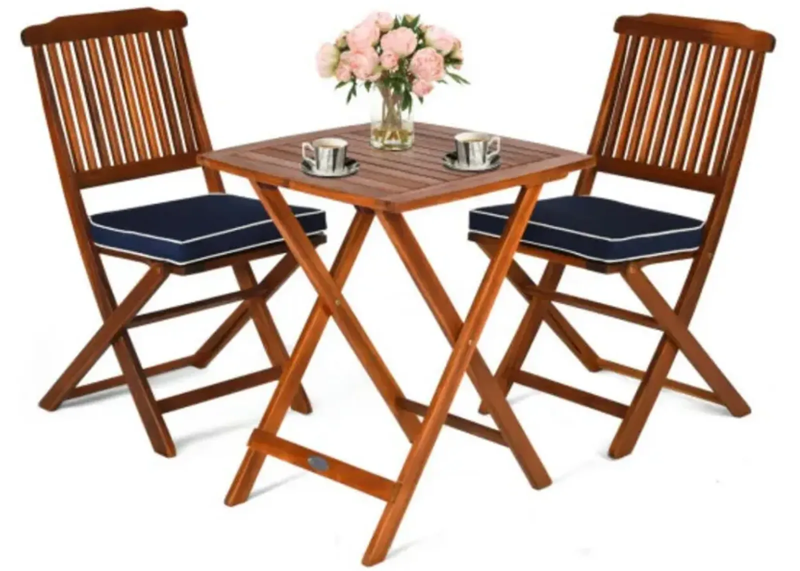 3 Pcs Patio Bistro Set Wood Folding Table Set Garden Yard