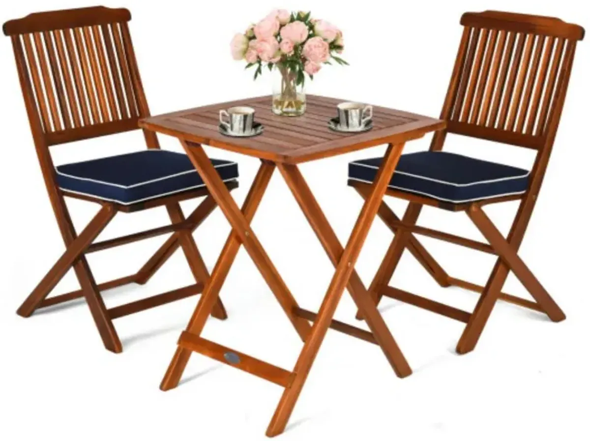 3 Pcs Patio Bistro Set Wood Folding Table Set Garden Yard