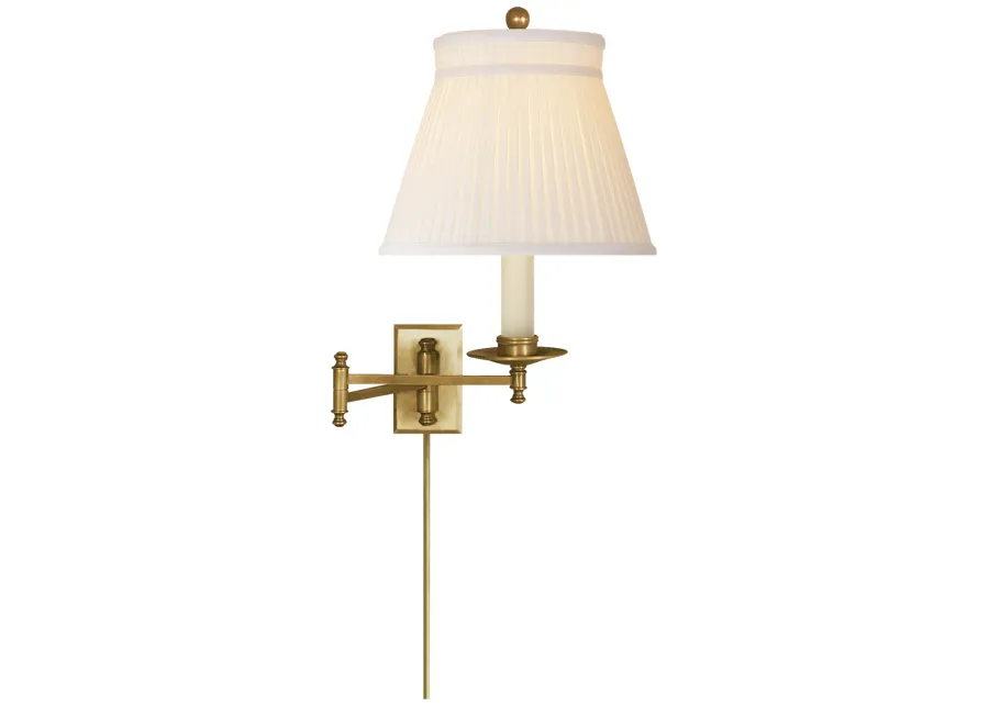 Dorchester Swing Arm in Antique-Burnished Brass with Silk Crown Shade