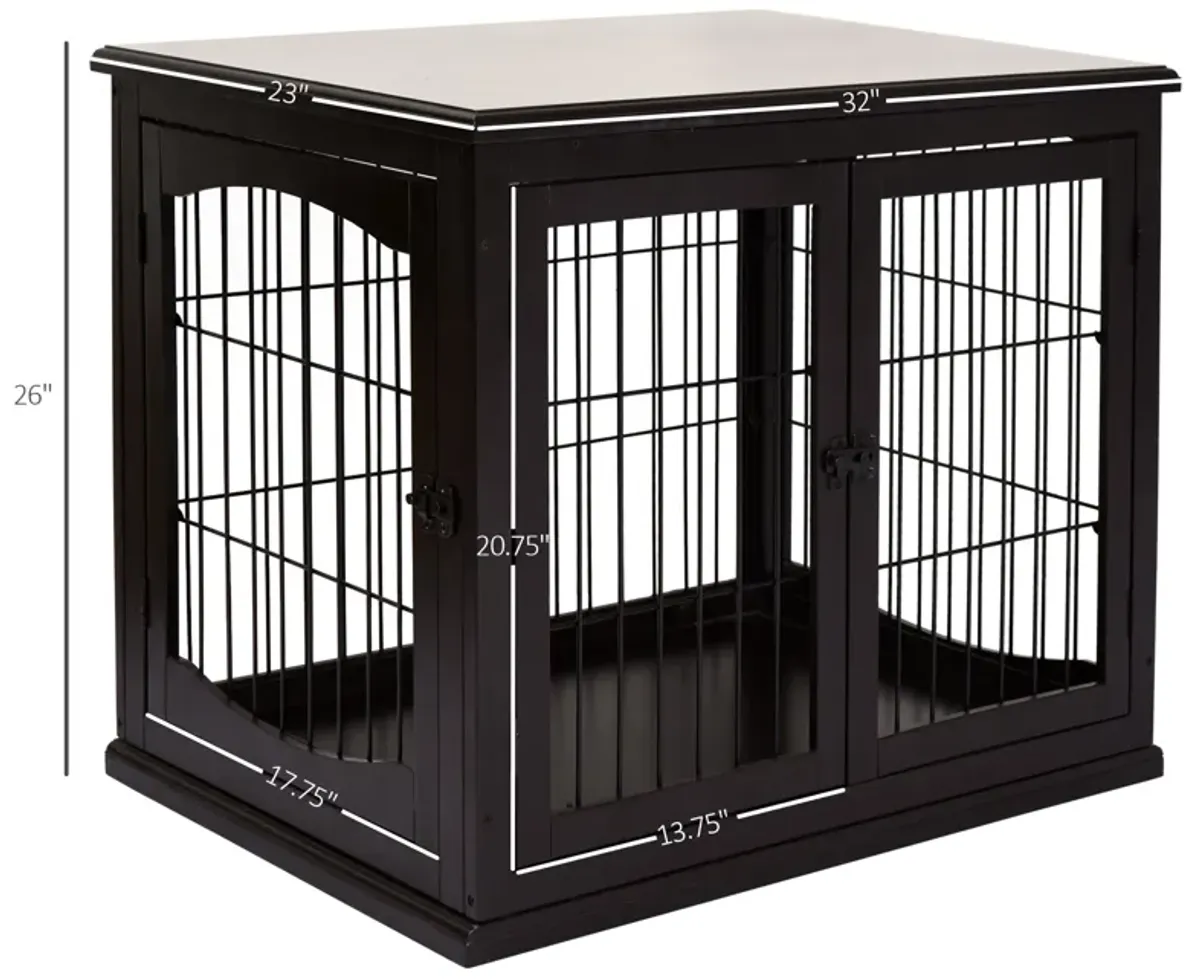 Coffee-Colored Pet Furniture: Wooden Dog Crate End Table, Two Openings