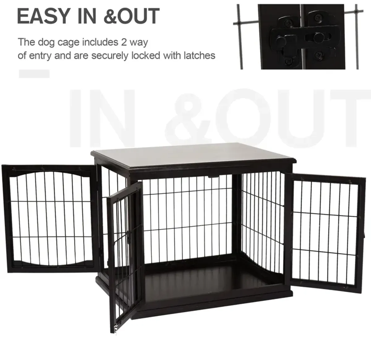 Coffee-Colored Pet Furniture: Wooden Dog Crate End Table, Two Openings