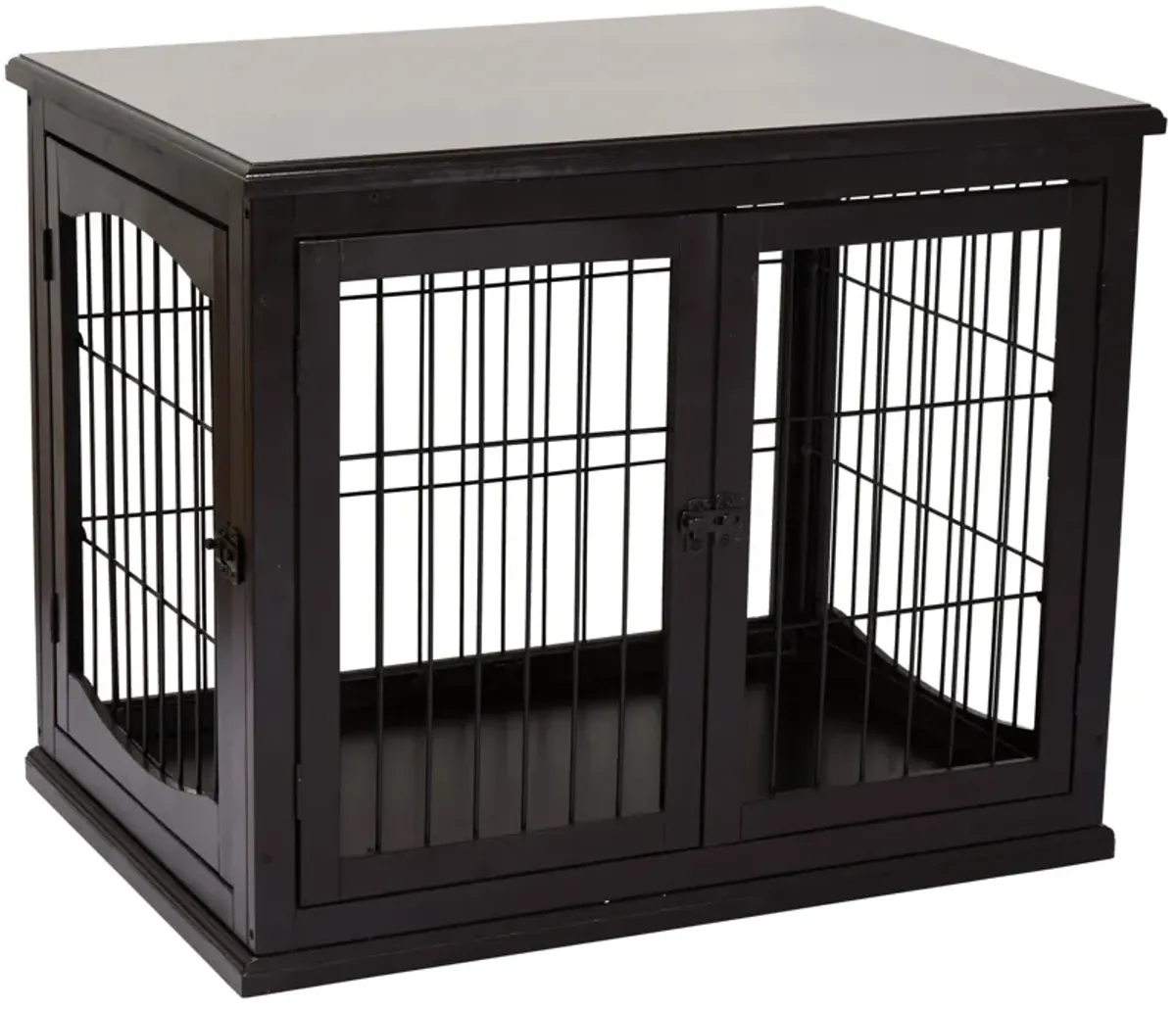 Coffee-Colored Pet Furniture: Wooden Dog Crate End Table, Two Openings