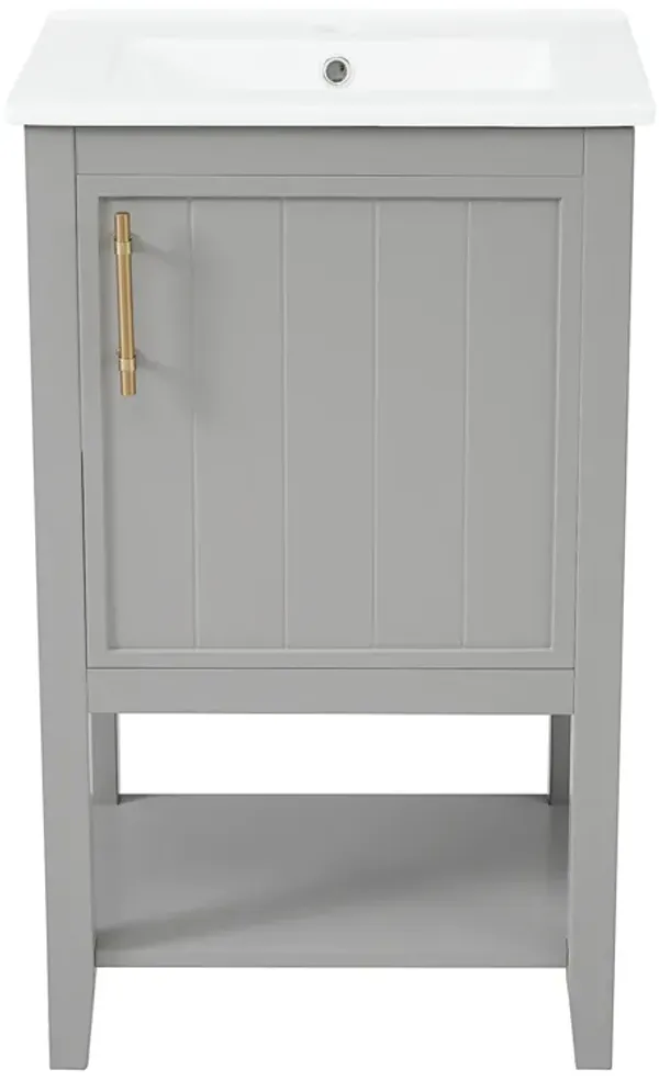 Whisen Vintage Bathroom Vanity with Sink, Bathroom Cabinet with Soft Closing Door, Storage Rack and Open Shelf - Black