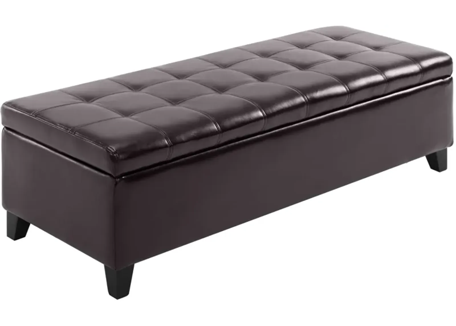 Luxe Dark Storage: 51" Brown Faux Leather Tufted Ottoman Bench