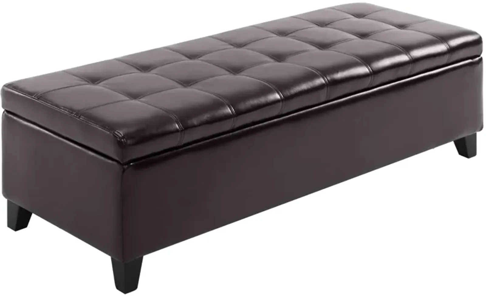 Luxe Dark Storage: 51" Brown Faux Leather Tufted Ottoman Bench