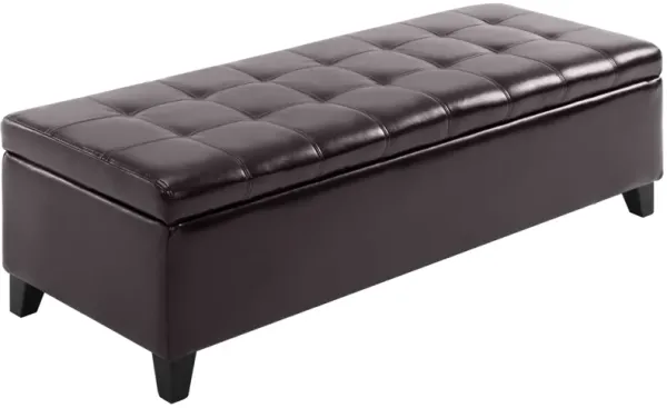 Luxe Dark Storage: 51" Brown Faux Leather Tufted Ottoman Bench