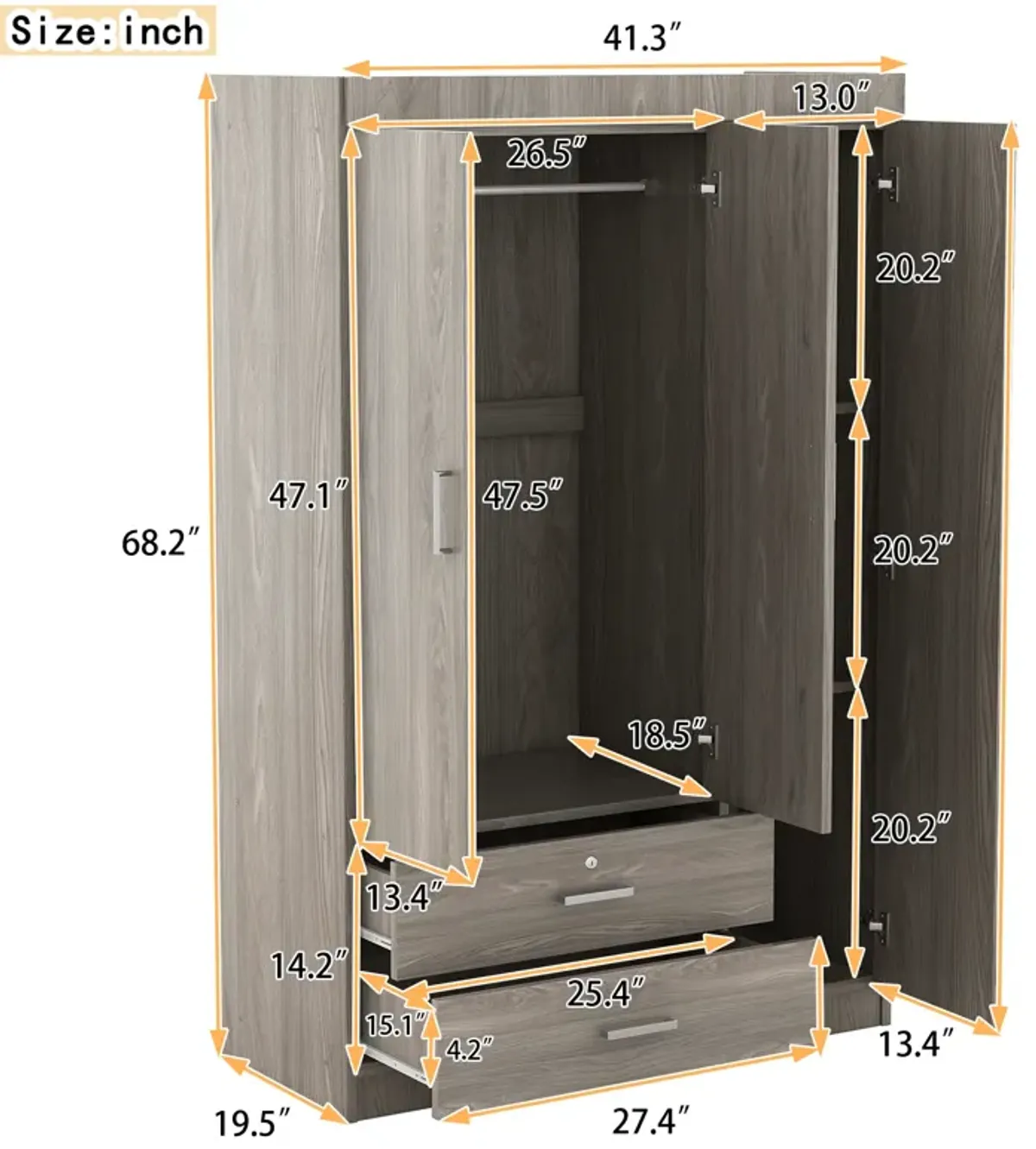 Merax 3-Door Mirror Wardrobe with Shelves