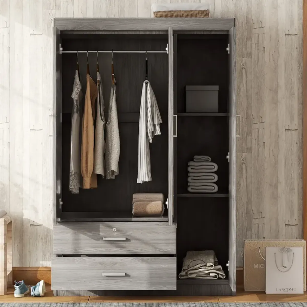 Merax 3-Door Mirror Wardrobe with Shelves