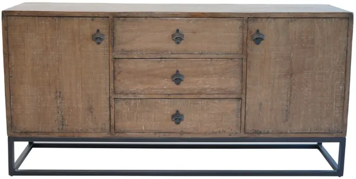 Wery Sideboard Cabinet Console, 2 Doors, Iron 65 Inch Natural Brown - Benzara